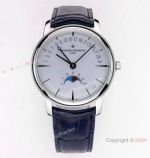 Swiss Grade Vacheron Constantin Patrimony Moon and Retrograde Date Watch Blue Leather Strap